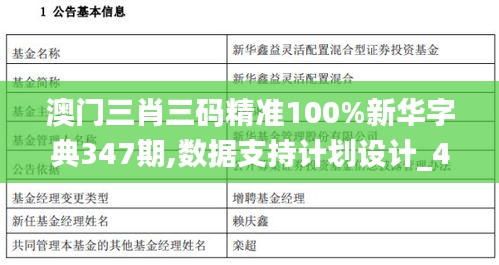 澳门三肖三码精准100%新华字典347期,数据支持计划设计_4DM7.128