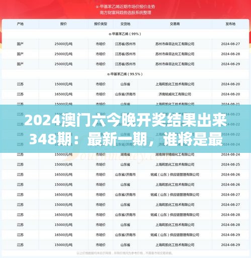 2024澳门六今晚开奖结果出来348期：最新一期，谁将是最后的赢家？