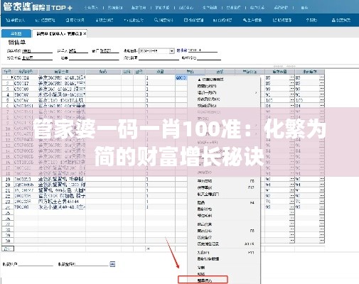 管家婆一码一肖100准：化繁为简的财富增长秘诀